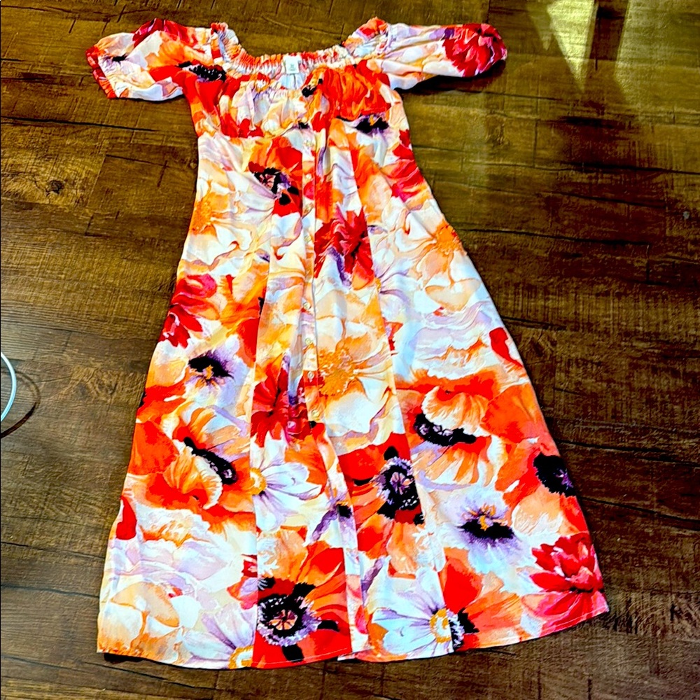 H and M Fun Floral Orange Midi Dress
